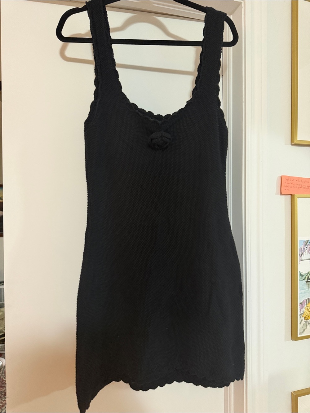 Black Knit dress with Scallop Trim